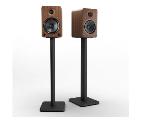 Kanto YU6 200W Powered Bookshel Speakers with Bluetooth and Phono Preamp - Pair, Walnut with SP26PL Black Stand Bundle